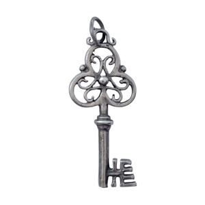 Vintage .925 Sterling Silver Reticulated Skeleton Key Victorian-Style Pendant